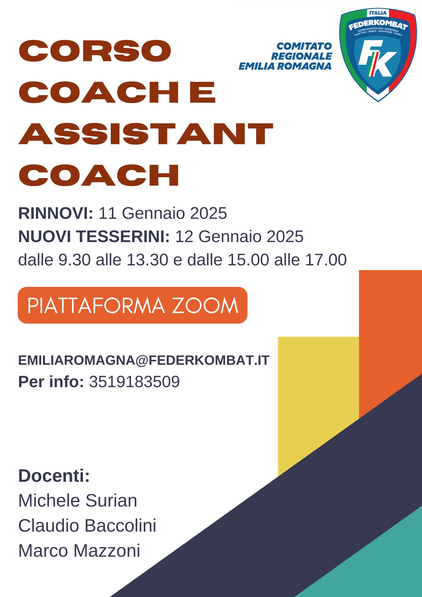 CORSO COACH e ASSISTANT COACH 11 e 12 GENNAIO 2025