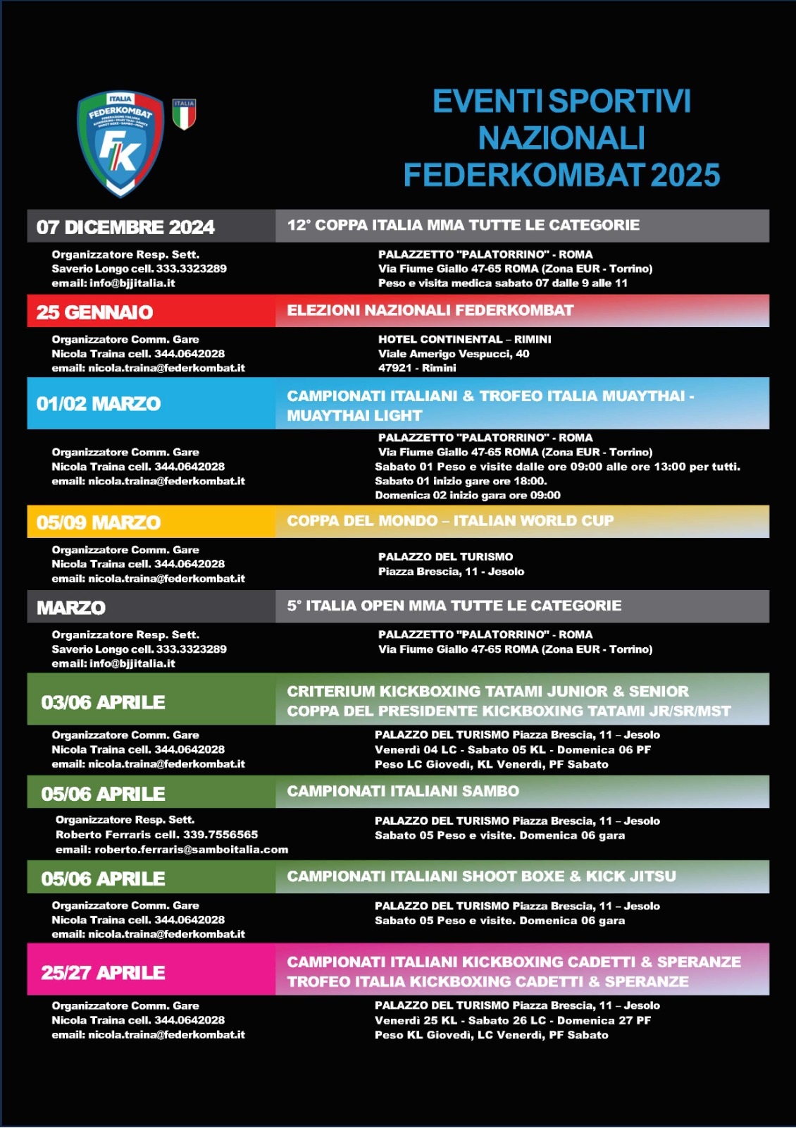 Calendario Eventi Nazionali 2024 2025