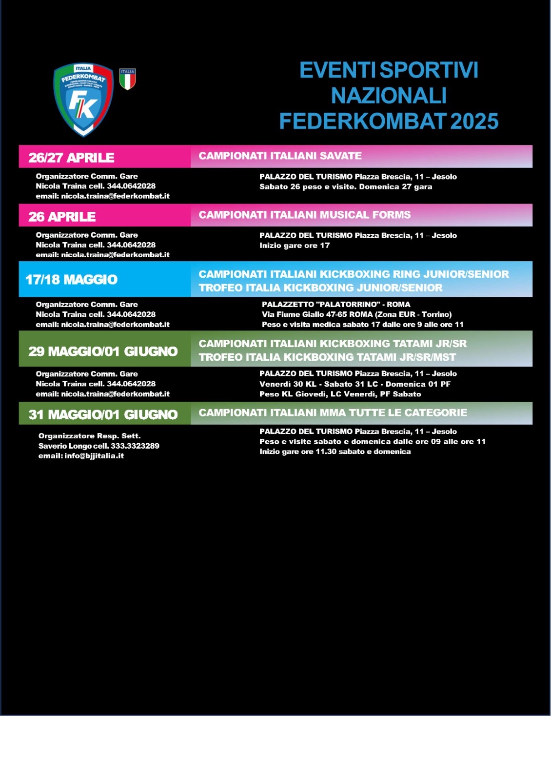 Calendario Eventi Nazionali 24 25